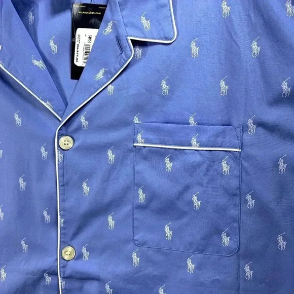 Polo Ralph Lauren Pajama Shirt Mens 2XL Blue Pony Logo Button Up Sleepwear NWT - Picture 5 of 7